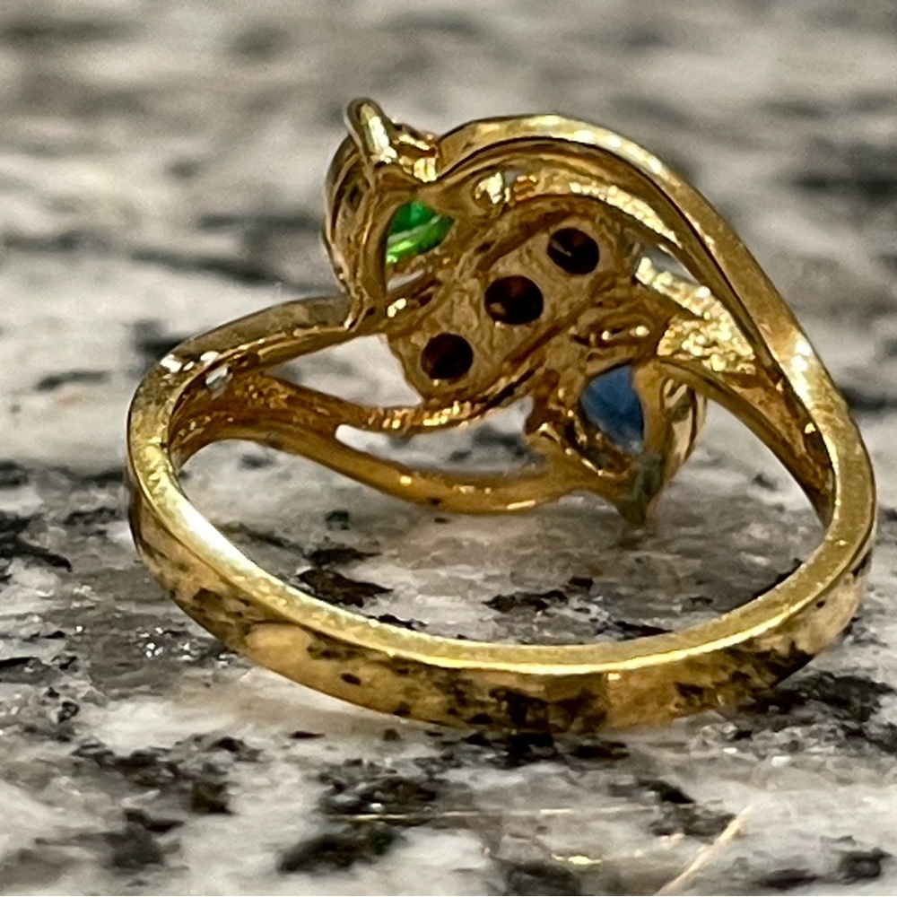 Vintage Style plated Tone Bypass Ring Sz 6.75 Multicolor Gemstone Statement Ring - Picture 6 of 11
